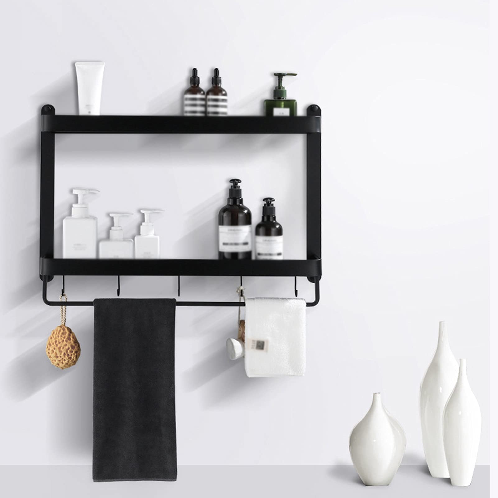 Shower Shelves Corner Shower Caddy Shower Caddy Shelf with Towel and Hooks Aluminum Bathroom Shelf Adhesive Shower Rack