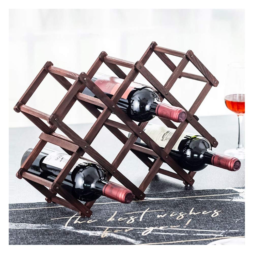 Estante apilable de 10 ranuras para el hogar y el bar, soporte para botellas de licor con diseño plegable para exhibición artística de mesa, color cúrcuma (rojo vino)