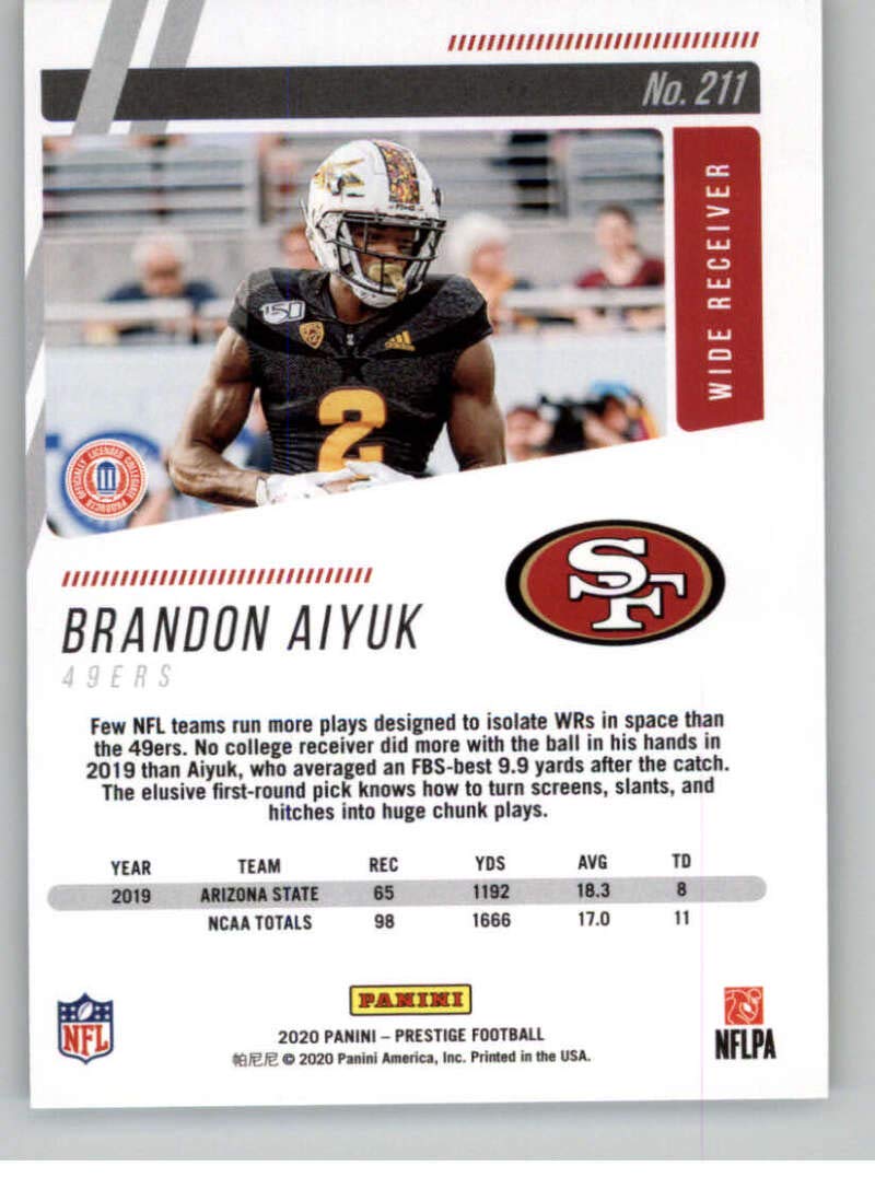 Amazon.com: 2020 Panini Prestige #211 Brandon Aiyuk RC Rookie San Francisco  49ers Football Trading Card : Collectibles & Fine Art