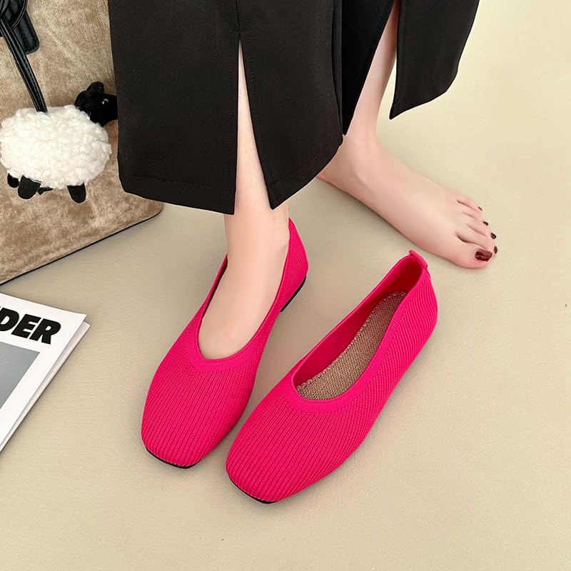 Image of RVROVIC Women's Knit Square Toe Ballet Flats, Slip‑On Casual Flat Shoes