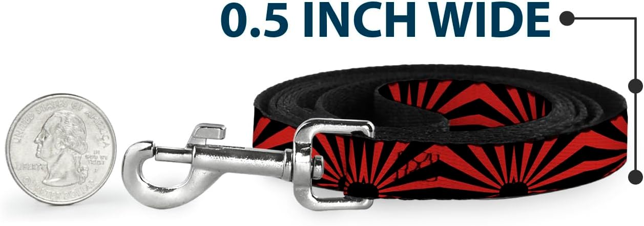 Dog Leash Rising Sun Red Black 6 Feet Long 1.0 Inch Wide