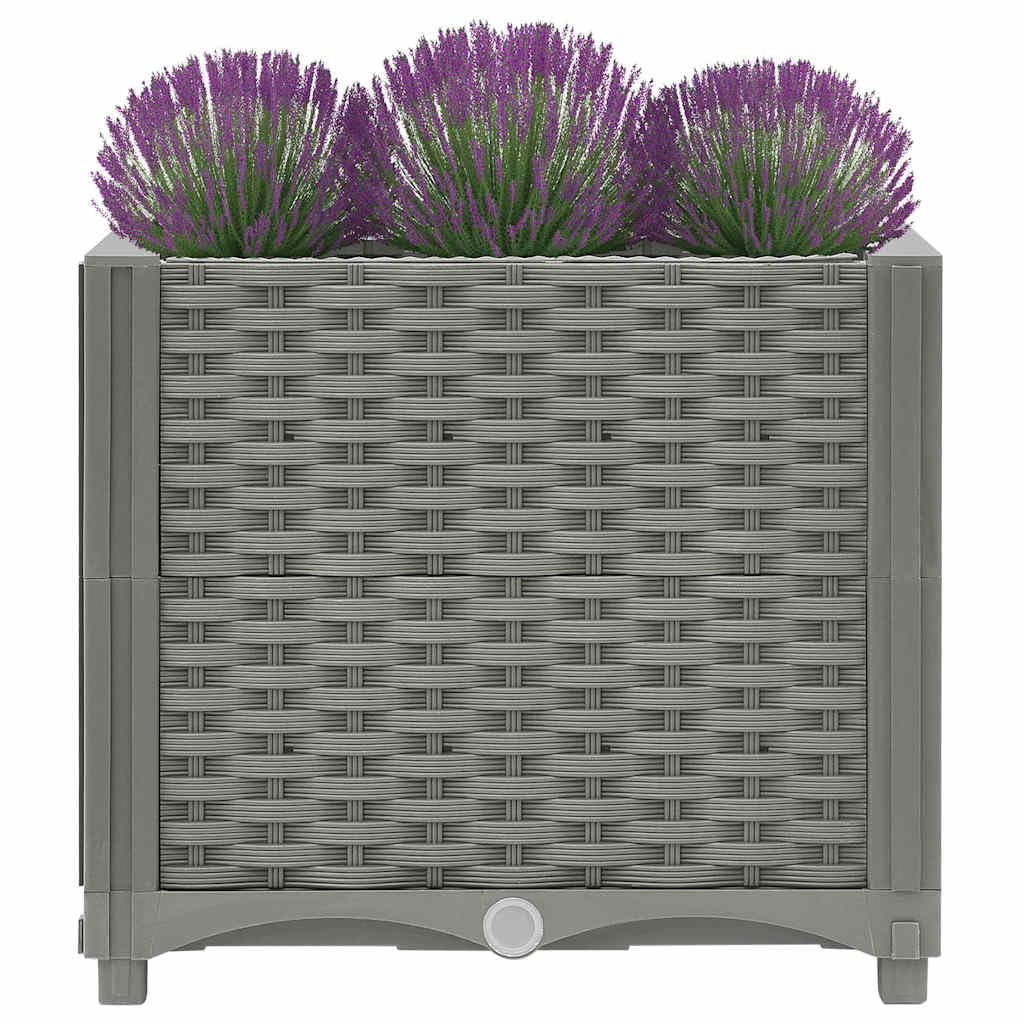 Macetero elevado de polipropileno 40 x 40 x 38 cm gris claro con motivo de ratán para plantas, hierbas aromáticas y flores – Maceta de jardín amplia y resistente para balcón, patio