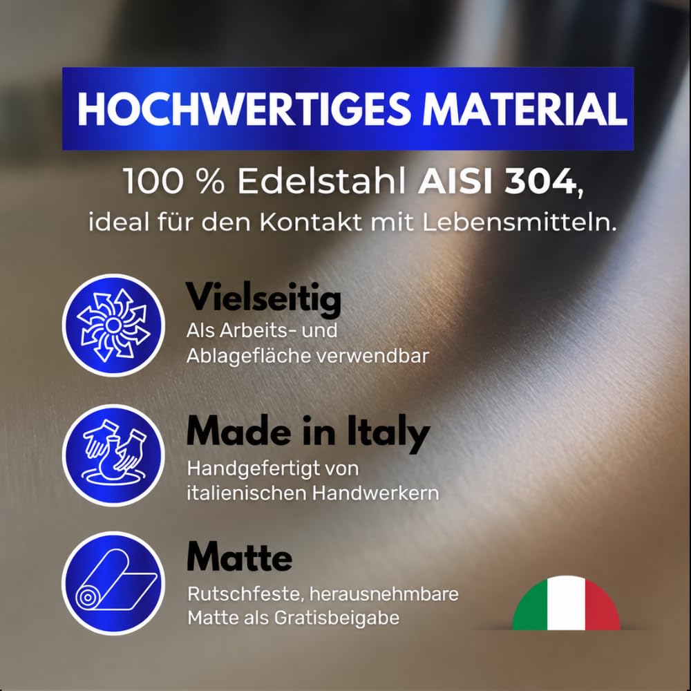 INOXLM Schneidebrett 2 STÜCK Edelstahl + Teigschaber, Edelstahl Arbeitsplatte verschiedene Größen für Küche Bar Restaurant | Knetbrett Made in Italy (40x50 cm Piega 2 cm)
