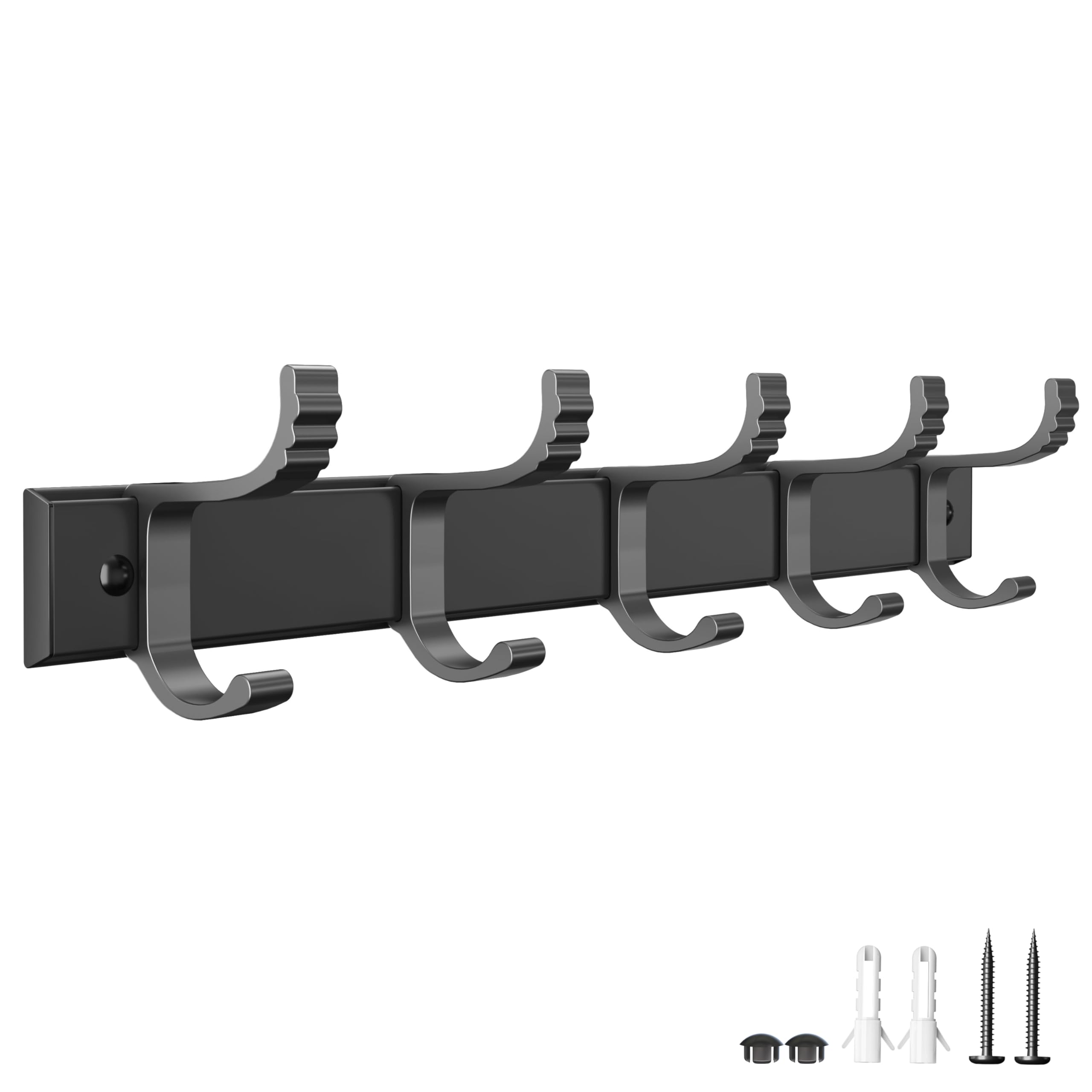 pickpiff Black Coat Hooks Wall Mounted: 5 Adjustable Wall Hooks, Sturdy Drill-In Installation – Coat Rack for Door or Wall, Ideal for Clothes, Bags, and Coats, 1 pcs