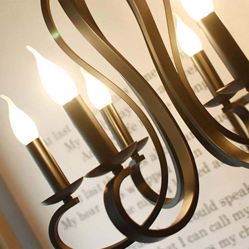 Retro Hanging Lamp Wohnzimmer Beleuchtung E14 * 6 Schmiedeeisen -Lampenkörper Verstellbares Höhenrestaurant Café Korridor Kronleuchter dekoratives Licht 62 cm, schwarz bequemes Jubiläum