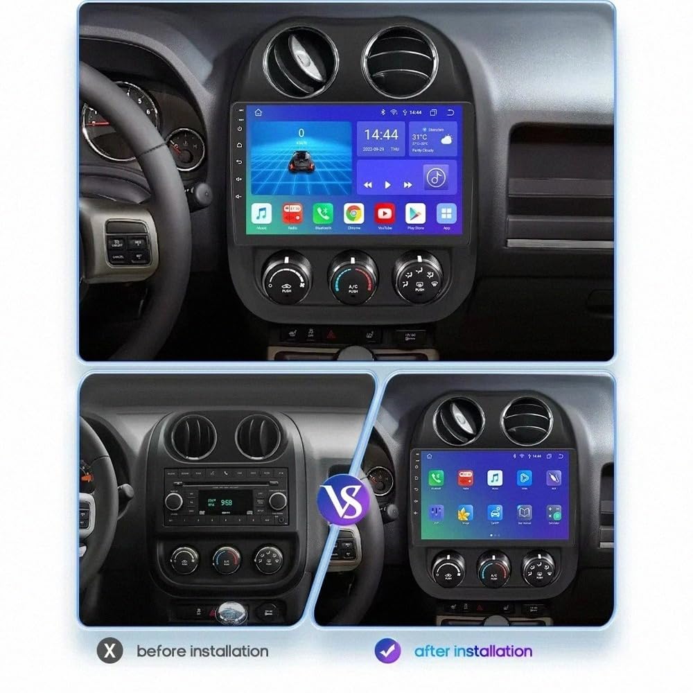 Car Stereo Carplay Radio de Coche para Jeep Compass Patriot 2011-2017 Soporta Bluetooth, Control Volante, USB, WiFi, 4G, Mirror-Link, GPS Navegador/Radio FM, 8 Nuclear 4G+64G
