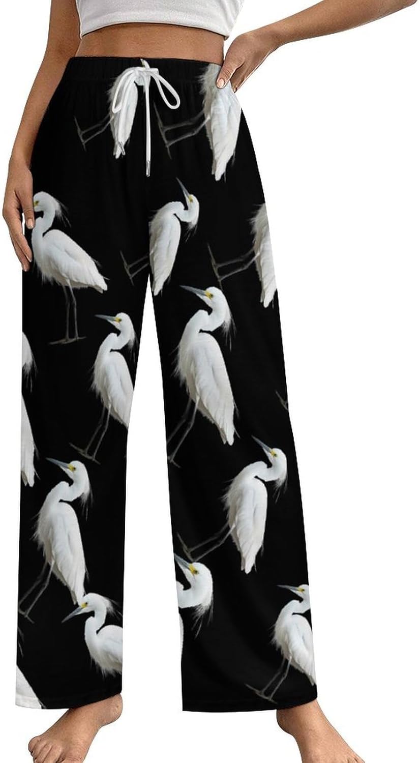 Snowy Heron Women's Pajama Pants Soft Lounge Bottoms with Pockets Comfy Wide Leg Sleep Pant
