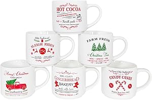 Christmas Mug Set of 6 - Best Stacking Holiday Coffee Mugs