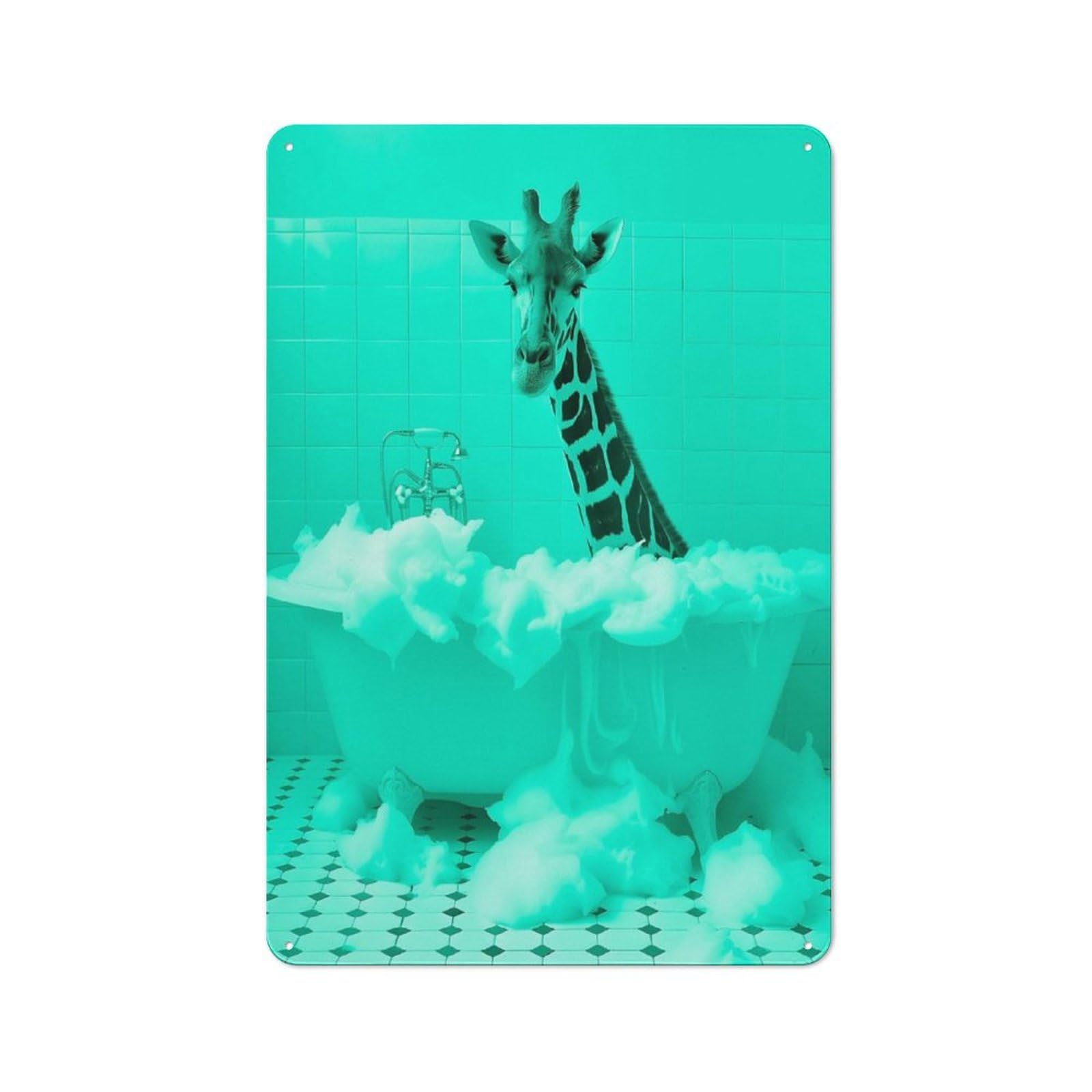 Junmoney Giraffe In A Bathtube Country Vintage Metal Wall Decor 30X20cm, Decorative Tin Sign For Cottage, Kitchen, Hallway Or Breakfast Nook