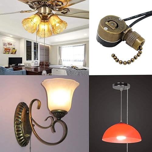 Miniatura 3 de Interruptor de luz de ventilador de techo Metal Zing Ear ZE-109M, interruptor de cadena de encendido y apagado de dos cables, compatible con luz