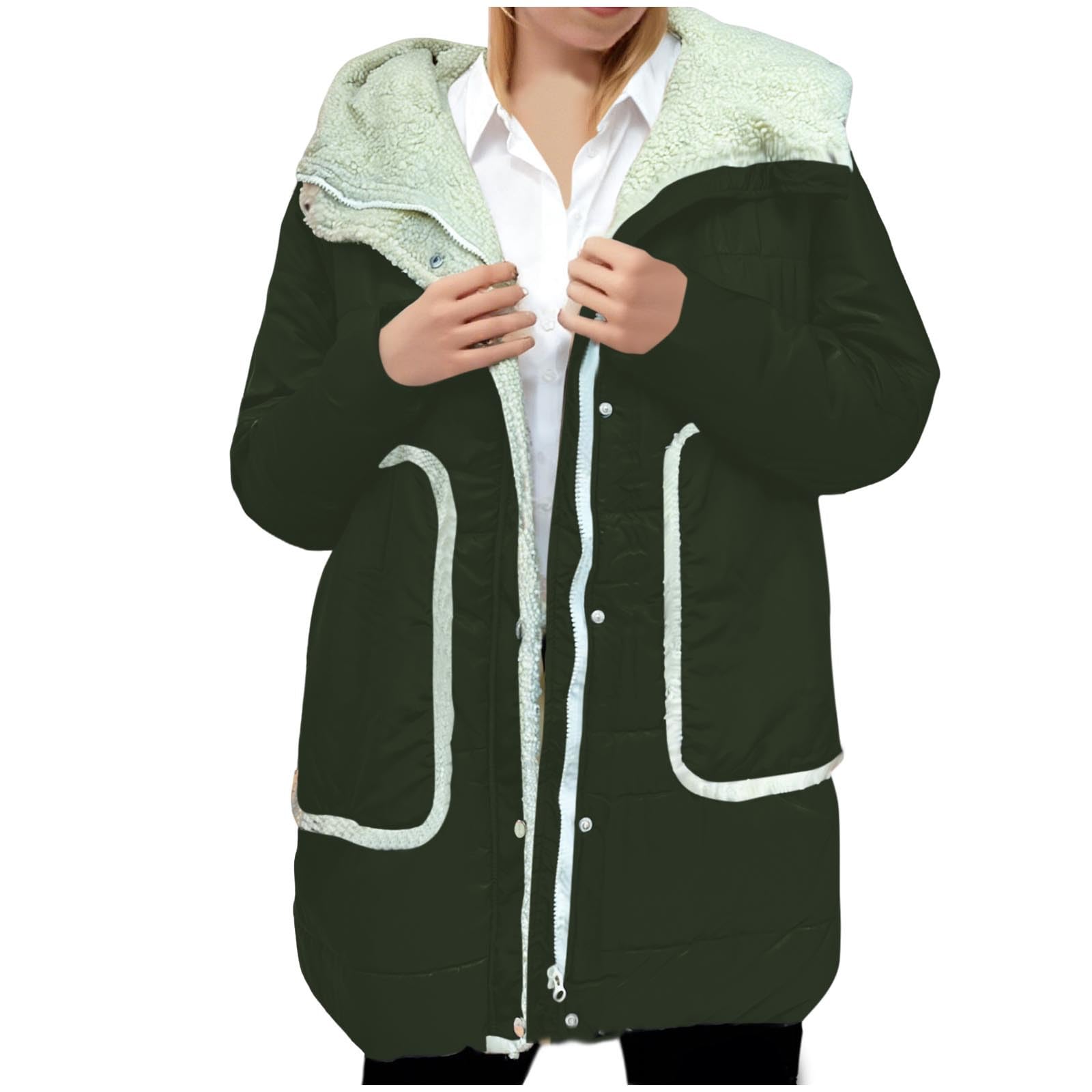 Chaqueta con forro polar para mujer, chaqueta gruesa con capucha, abrigo de nieve con capucha de gran tamaño, con capucha, ropa de abrigo con capucha y forro de sherpa cálido, talla S-XXL