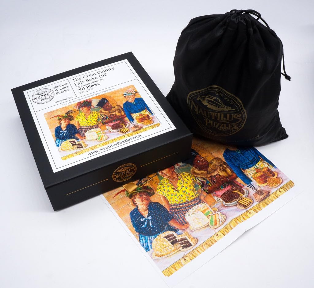 Wooden Jigsaw Puzzle for Adults - The Great County Fair Bake Off - 301 Unique Pieces. Made in The USA by Nautilus Puzzles