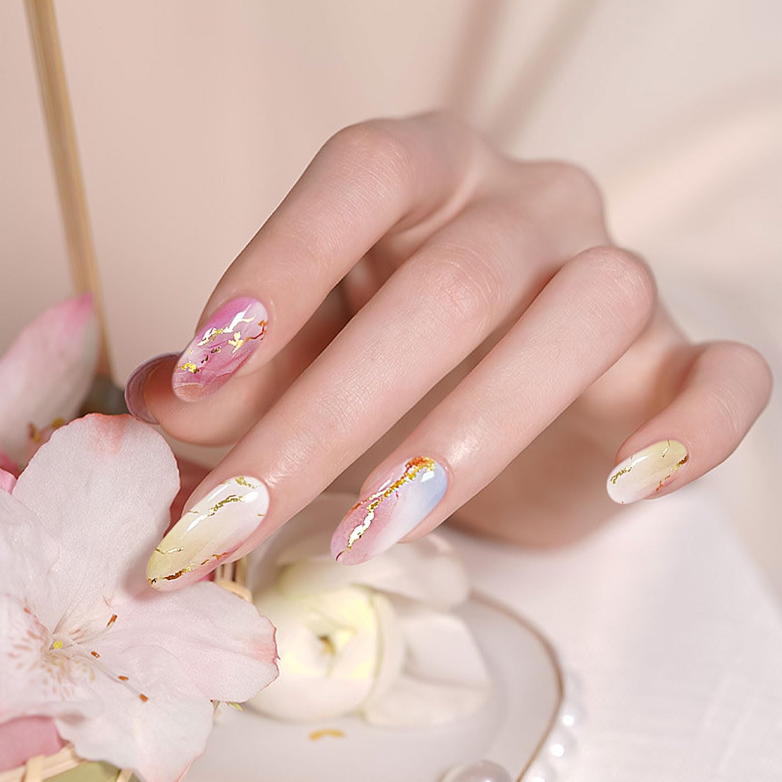 JMEOWIO Gel Nail Stickers Colorful Marble Semi Cured Gel Nail Strips Wraps UV/LED Nails Art Design Decoration Accessories - Image 4