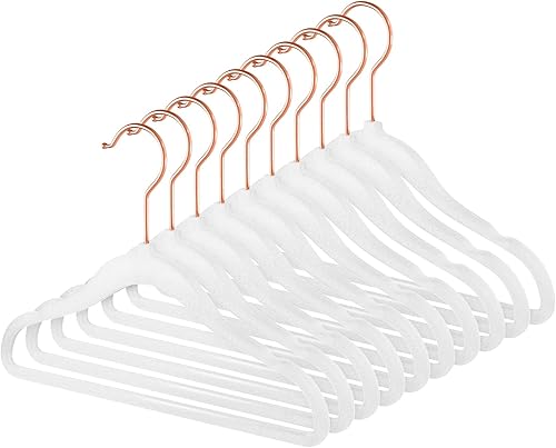 Miniatura 9 de MIZGI Ganchos premium de terciopelo para niños (paquete de 50) con ganchos de cobreoro rosa, ahorro de espacio, ultra-delgados, antideslizantes, uso