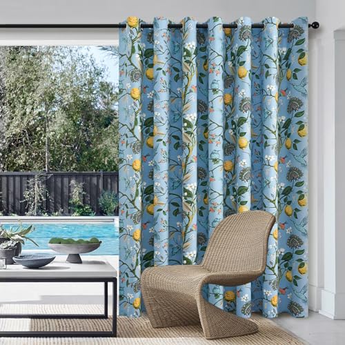Image of Topfinel Sliding Door Patio Floral Curtains & Drapes, Blackout Extra Wide Room Divider Large Blue Vintage Farmhouse Country Hummingbird Patterned Grommet Curtains 1 Single Panels W100 x L84