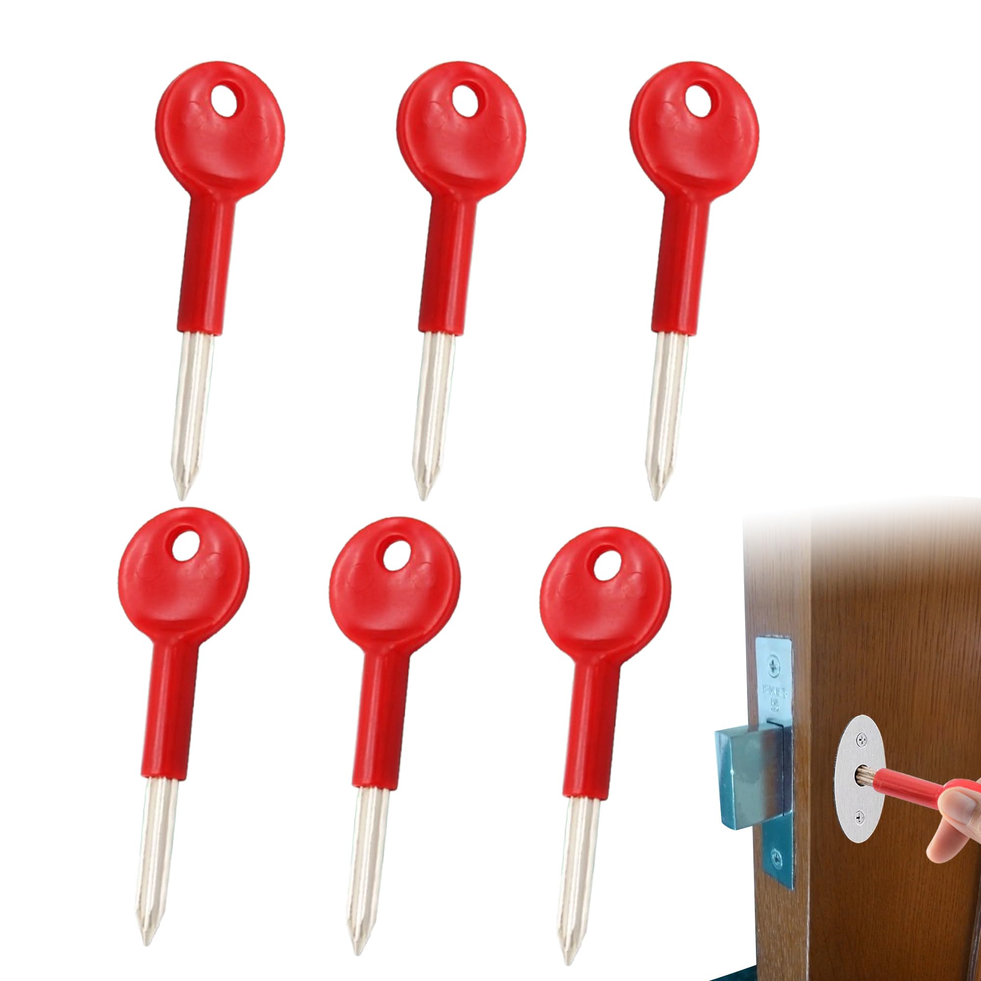 6Pcs Universal Brass Bolt Key Premium Zinc Alloy Security Star Key Replacement with Plastic Handle Universal Window Keys for Doors Windows Fire Doors Pipe Wells Locks Security Racks (Red)