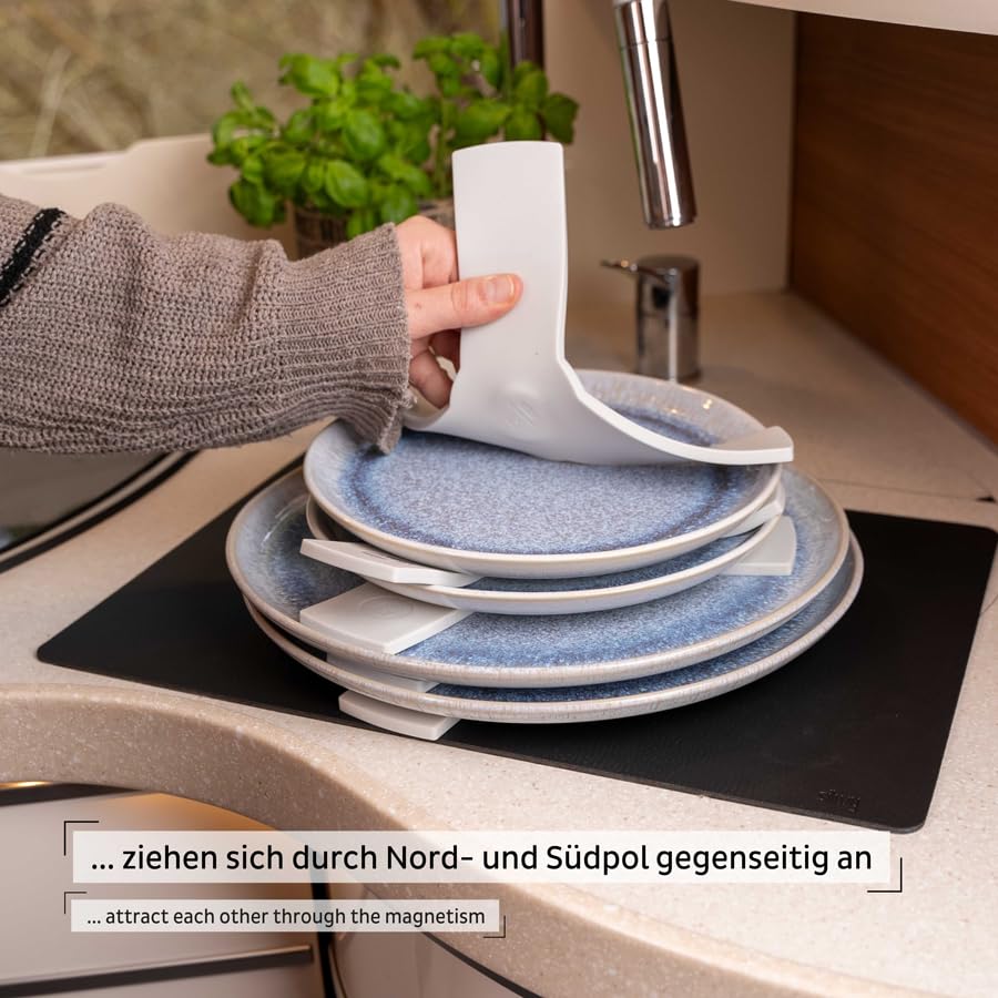 silwy® Magnetische adapterbundel (set van 5) incl. metalen nano-gelmat zwart voor bestaande borden, schalen, keukengerei, potten, pannen UVM - set direct inzetbaar, magnetische sandwich om achteraf te