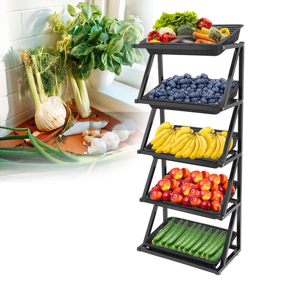 Scaffale a 5 ripiani per supermercato frutta e verdura, resistente, per cucina e dispensa, per negozi di alimentari, ristoranti e uso domestico