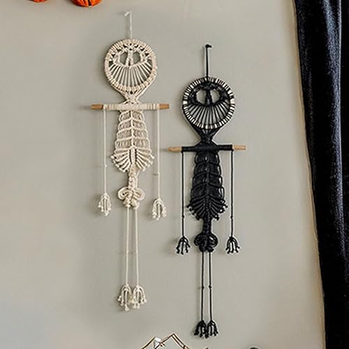 Miniatura 3 de VIVIANYO HD Tapiz bohemio de macramé para colgar en la pared, decoración de Halloween, esqueleto humano, 42 pulgadas, bonita decoración de calavera