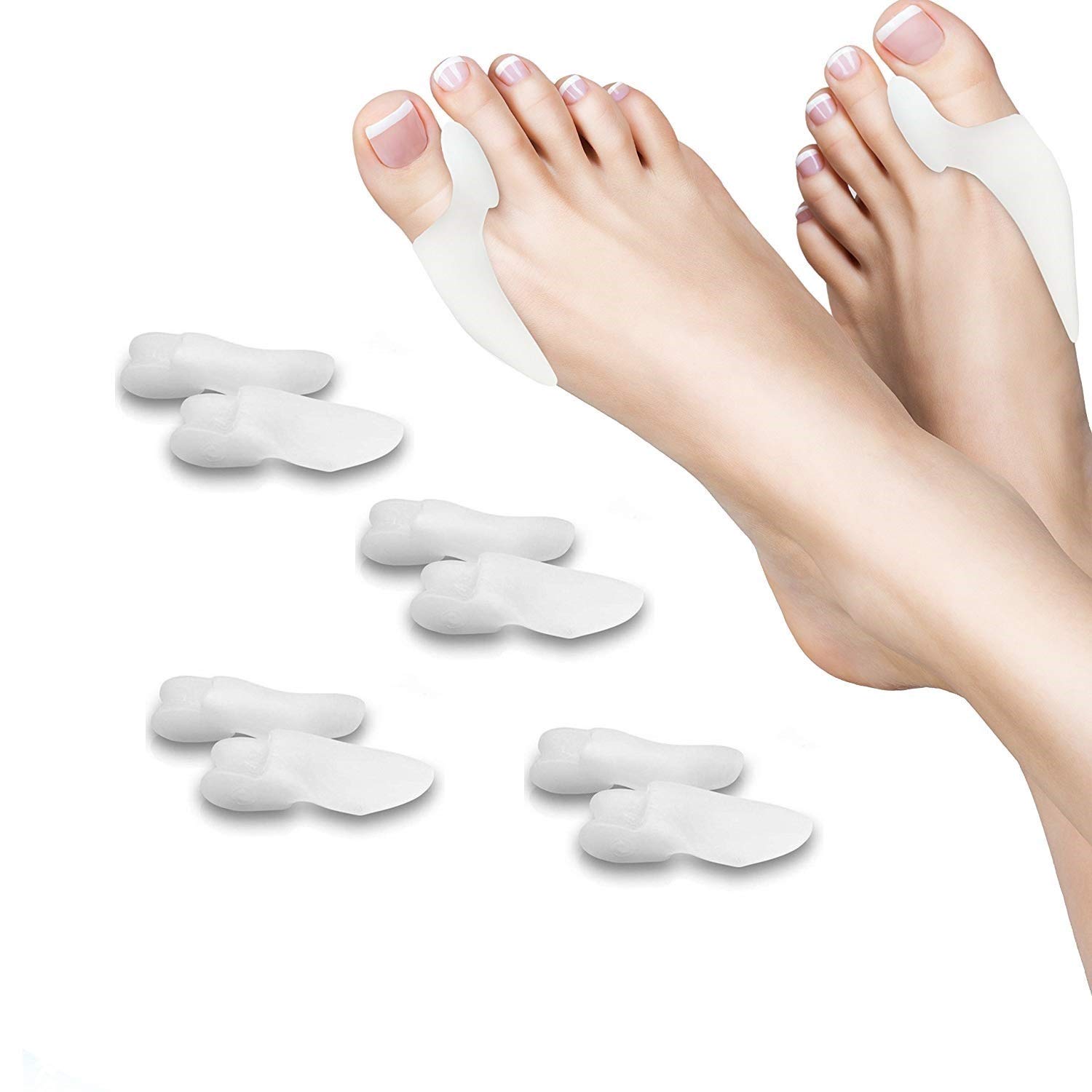 Toe Separator, 4 Pair Gel Toe Straightener, Bunion Corrector for Hammar Overlapping Toe, Foot Splint Stretcher Spacer Spreader Hallux Valgus Tailors Claw, Crooked Toes Yogis, Dancers, Runners