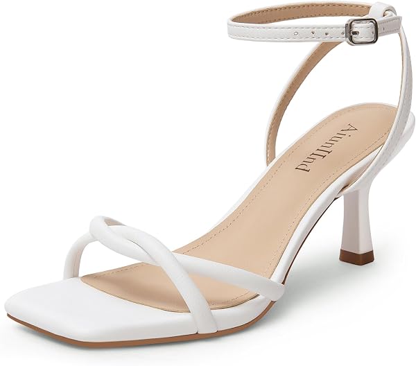 AIUNIIND Women's Kitten Low Heel Sandals, Strappy Square Open Toe 2.5 Inch