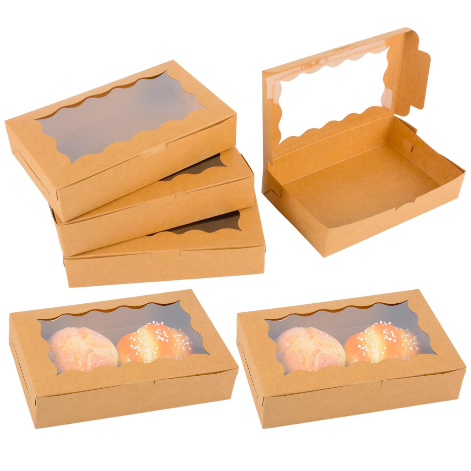 Henrrida 60 Pack Kraft with transparent windows cookie box,food packaging box,cake box Used for packaging desserts pastries candies cake boxes,Small box container（7" x 4.34" x 1.5"）