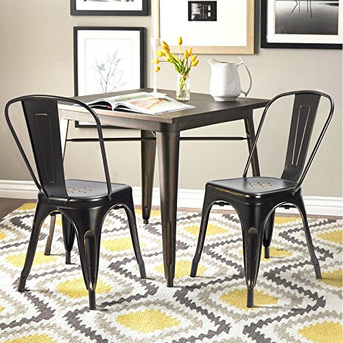 Image of Devoko Metal Indoor-Outdoor Chairs Distressed Style Kitchen Dining Chairs Stackable Side Chairs with Back Set of 4 (Black Gold)