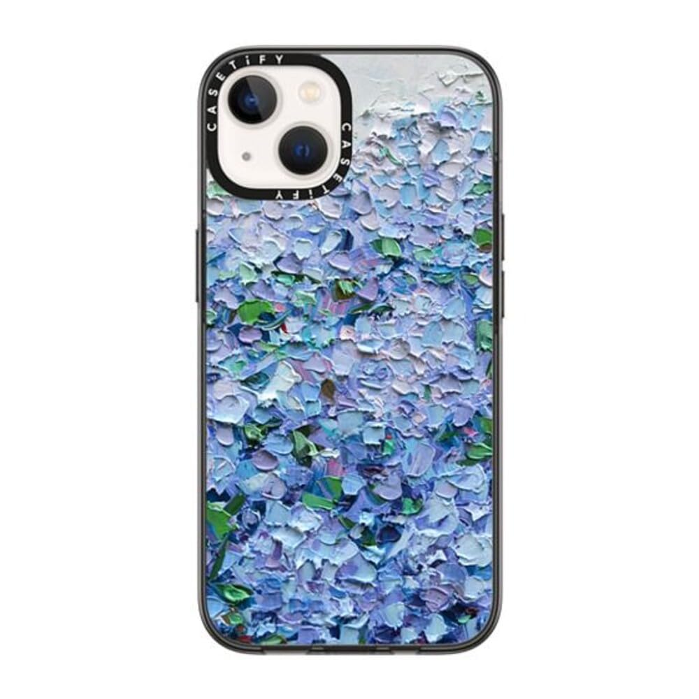 CASETiFY Compact iPhone 14 Case [4 ft. 2X Military Grade Drop Protection/Slim/Lightweight] - Nantucket Blue Hydrangeas - Clear BlackClimatePartner certified