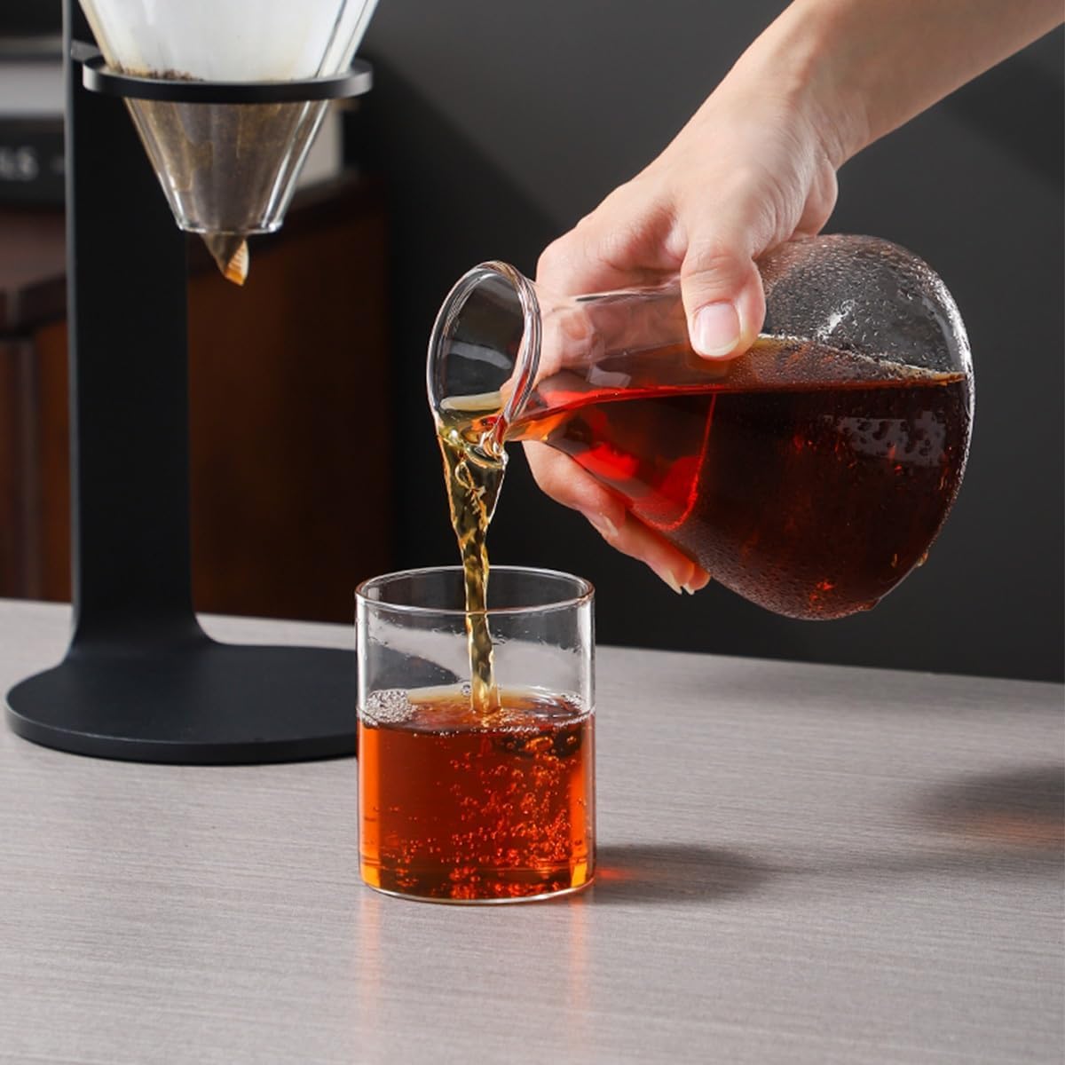 Caffettiera a freddo da 500 ml, con valvola antigoccia in acciaio inox, in vetro borosilicato, 2-3 tazze, per casa e ufficio