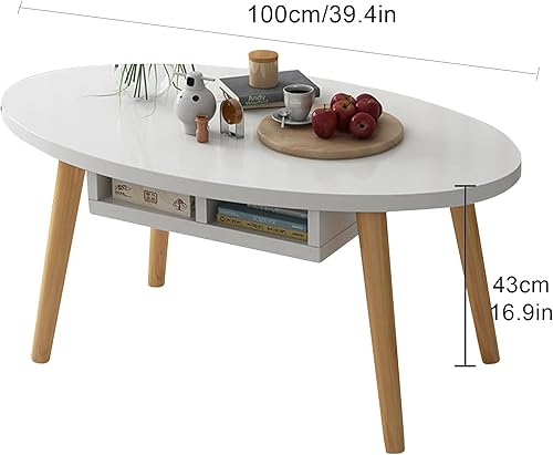 Miniatura 10 de Mesa auxiliar ovalada, mesa auxiliar de madera moderna con patas de madera maciza, mesa auxiliar de exhibición de muebles pequeños, mesa de té de