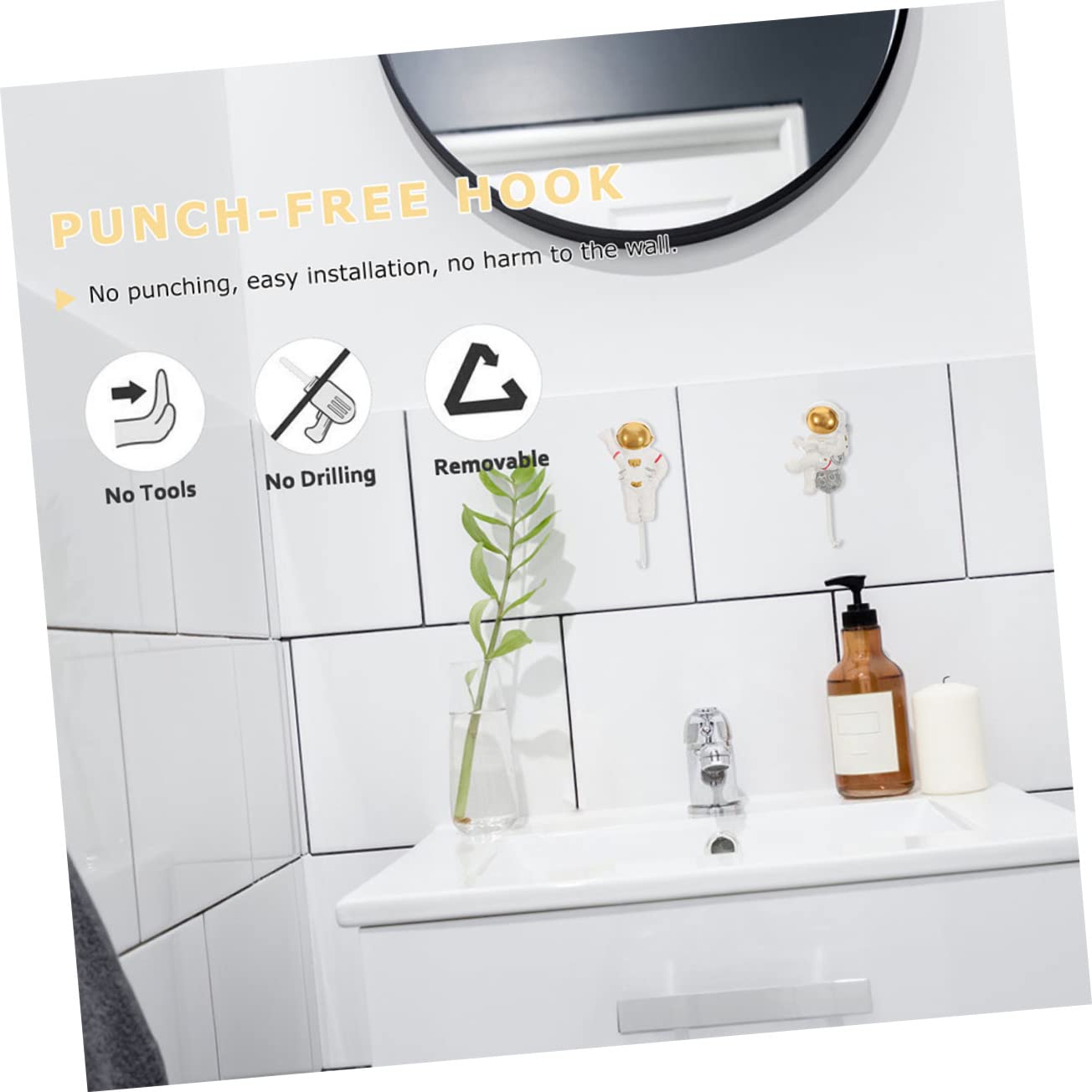 3piezas Ganchos Adhesivos Forma De Astronauta De Organizador De Pared Para Ropa Toallas y Auriculares Diseño Creativo Para Cocina y Hogar Sin Necesidad De Perforar Fáciles De
