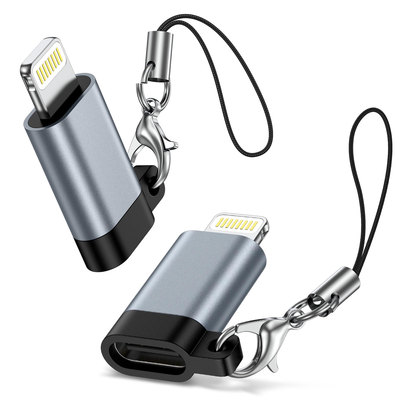 GAEF Type C to Lightning 変換アダプタ (2個セット) PD30W急速充電 高速データ転送 USB-C iPhone 変換コネクター 合金製 軽量小型 ストラップ付き 紛失防止 タイプC からライトニング 変換 iOS対応 iPhone 14 13 12 11 Pro Max, SE3,iPadなどライトニング端末に機器対応 充電専用 【OTG機能&イヤホン非対応】