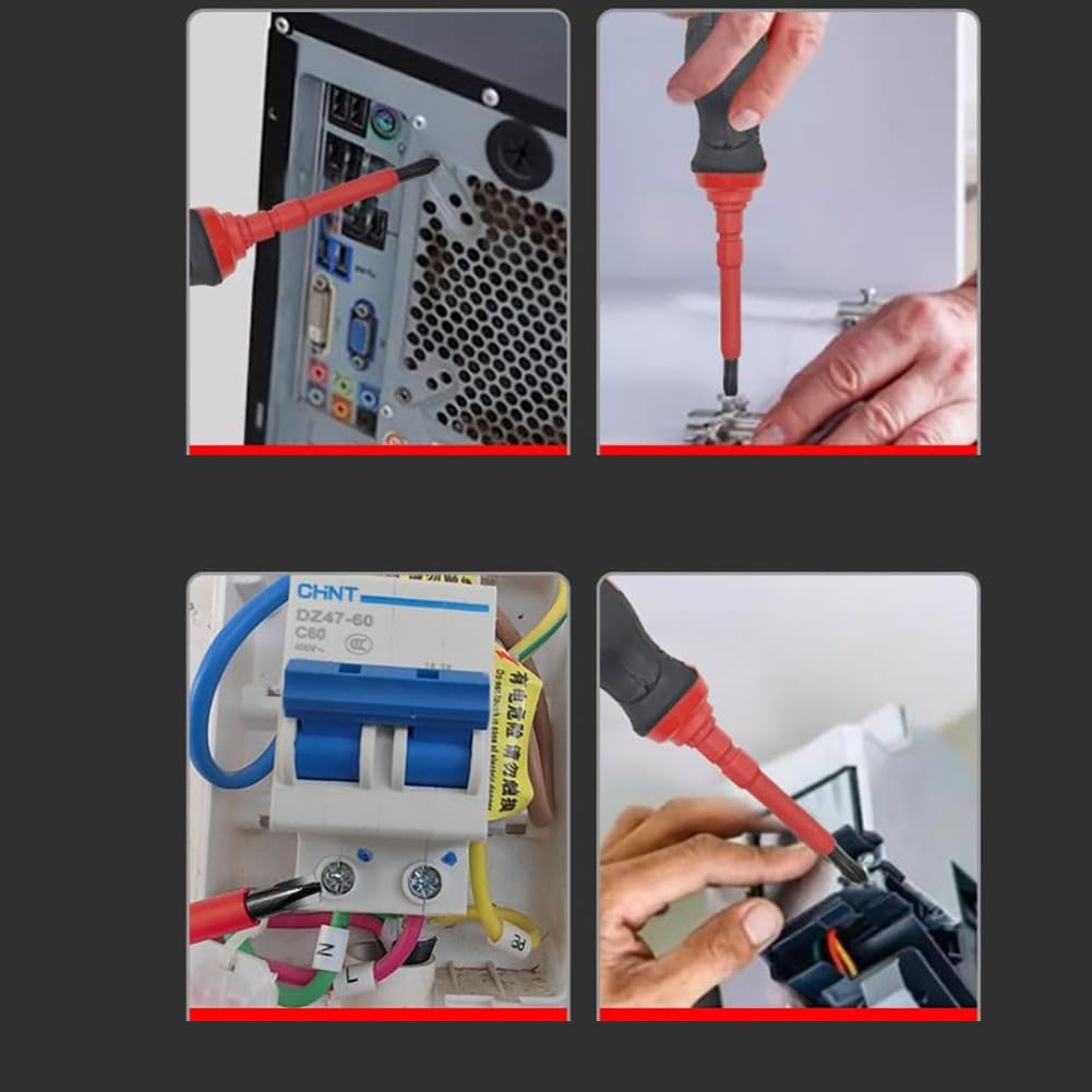 EasyByMall Juego de destornilladores aislados 31 en 1 con probador de voltaje, kit de herramientas de electricista para puntas de estrella hexagonales cruzadas, magnetizador, mango antideslizante
