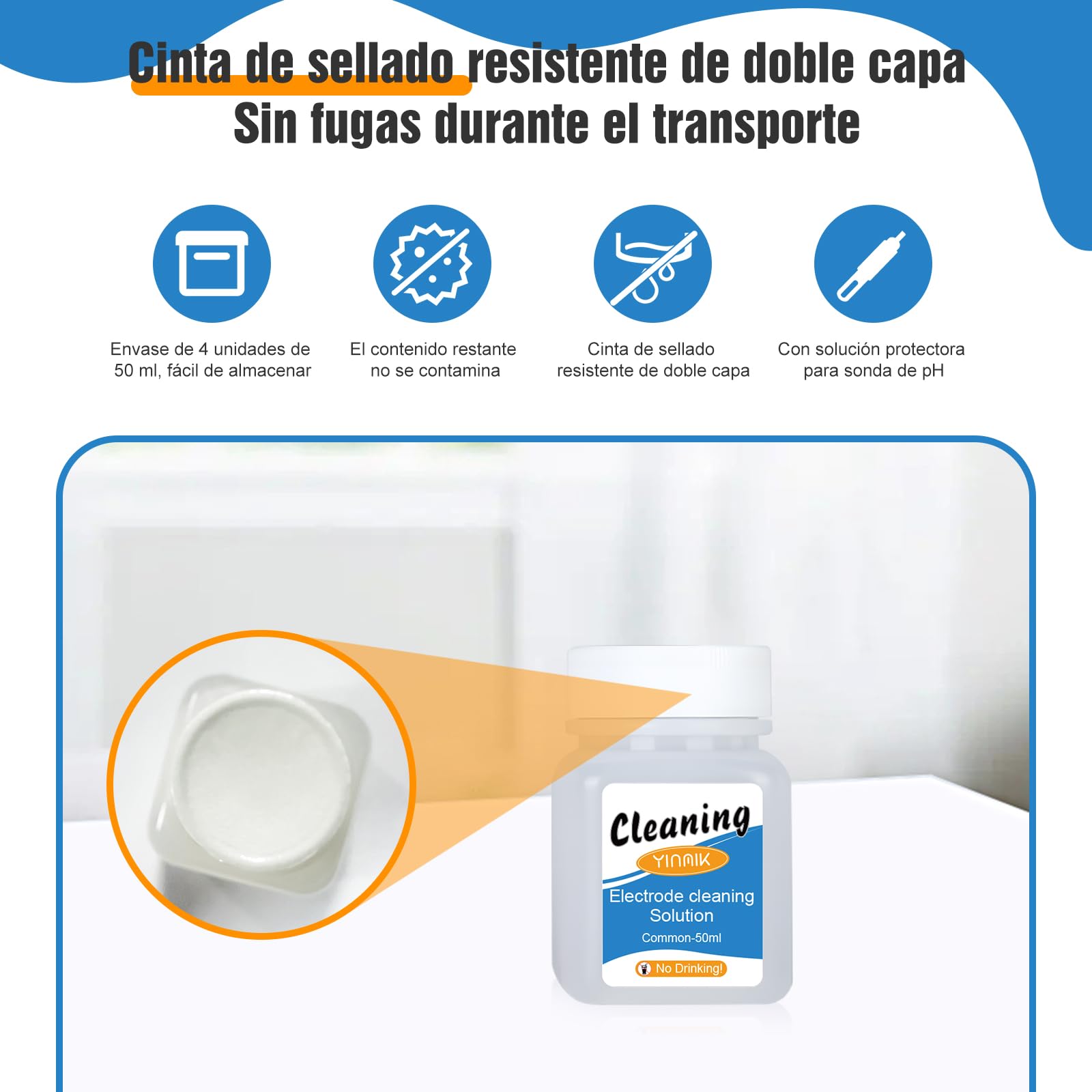 YINMIK Solución de Limpieza para Electrodo de pH, Limpiador de Sondas y Conductividad