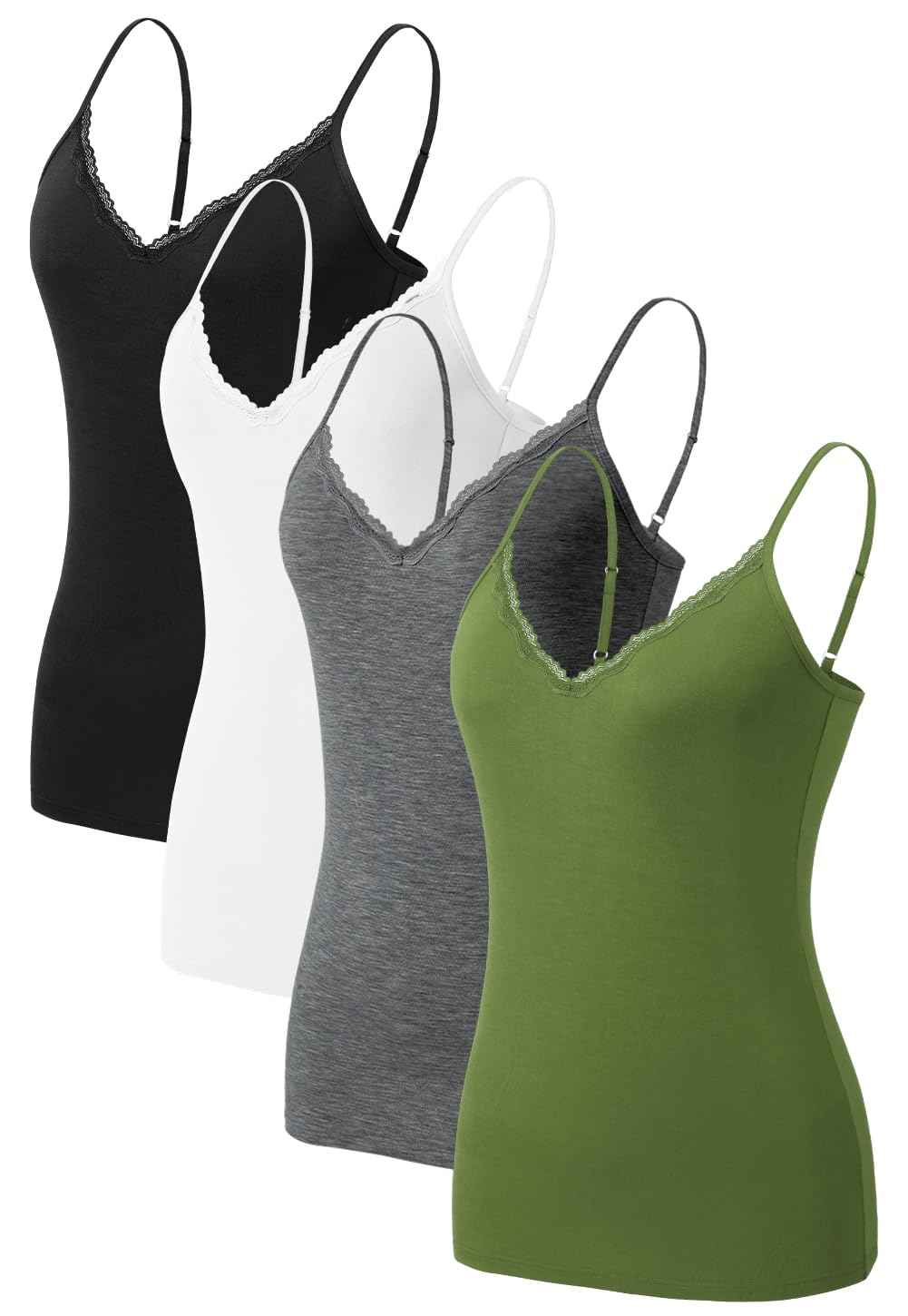 Vislivin Women V-Neck Tank Top with Lace Trim Camisole Adjustable