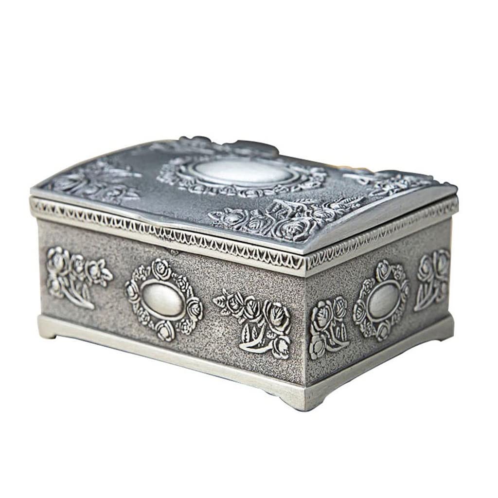 OIFAODAO Vintage wooden jewelry box, Metal Box Small Trinket Vintage Storage for Rings Earrings Necklace Treasure Chest Organizer