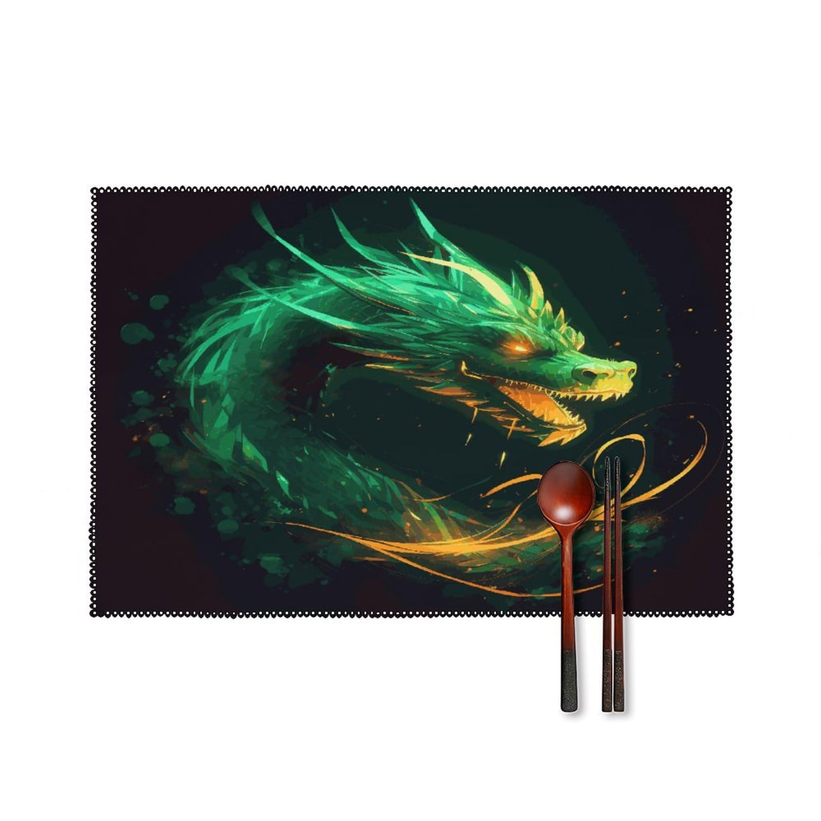 Chinese Dragon Placemats Set of 6 Heat Resistant Non-Slip Place Mats Washable Wipeable Table Mats Elegant Farmhouse Placemat for Kitchen Dining Outdoor Party Table Decor