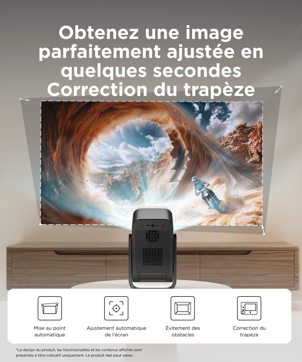Projecteur Portable TCL C1 GTV, Full HD 1080p, Licence Netflix, Mise au Point Auto, Audio Dolby Digital, 30 000 h de Vie, Image Jusqu’à 120", Projection au Plafond