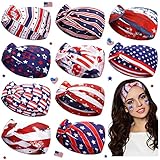 10 Pieces Patriotic Headband American Flag Headband USA Twisted Hair Band July 4th Bandanas Stretchy Athletic Headband Wide Knot Head Wraps Unisex for Independence Day Yoga Running Exercise