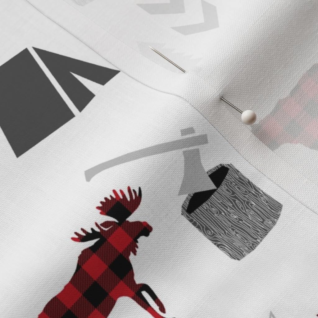 Spoonflower Fabric - Red Black, Woodland, Buffalo Plaid, Animals, Moose, Deer, Forest, Printed on Petal Signature Cotton Fabric by The Yard - Sewing Quilting Apparel Crafts Decor