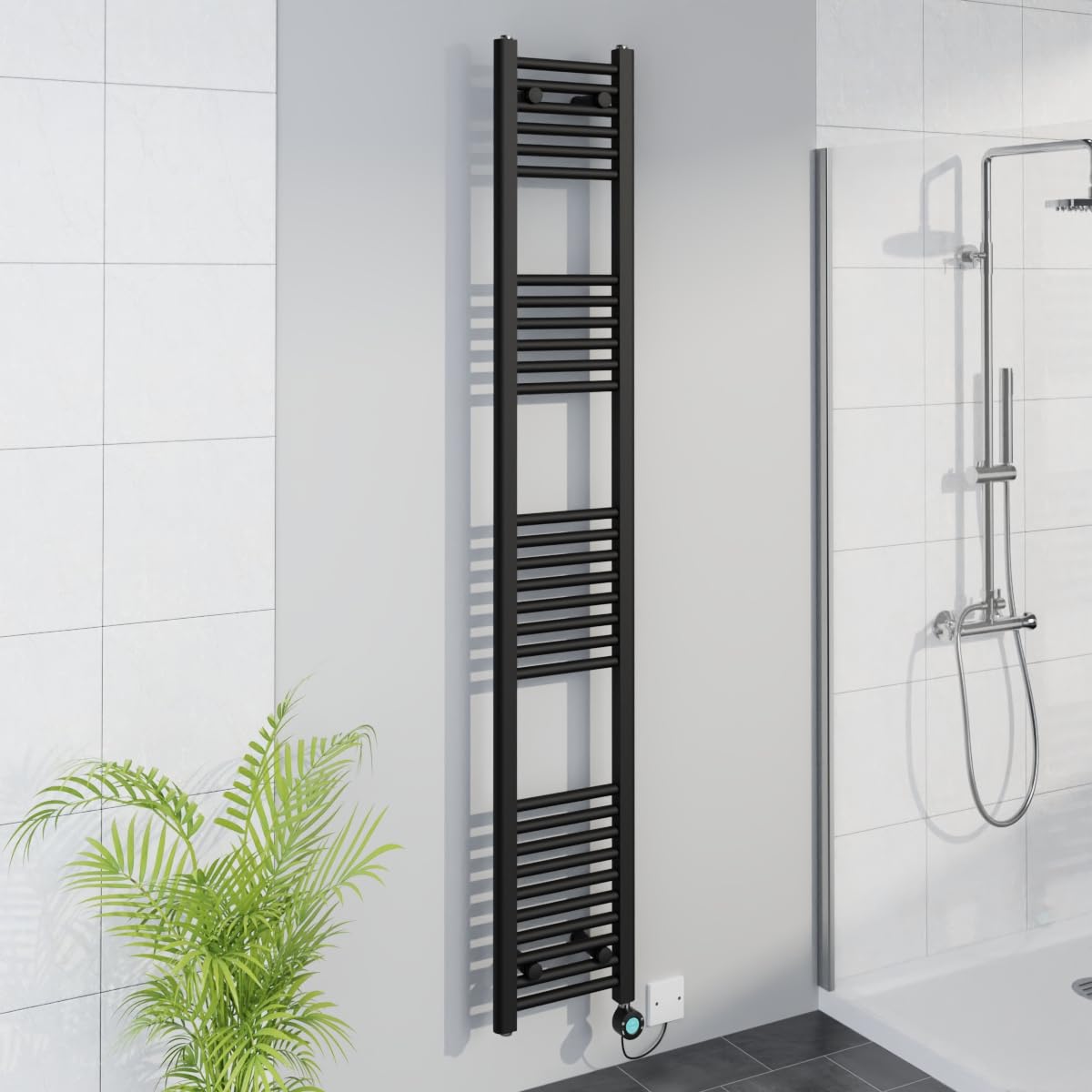 Warmehaus WiFi Electric Bathroom Straight Radiator Timer 1800x300mm Black