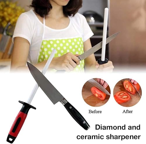 Miniatura 2 de Abuycs Cuchillo de cerámica de 10 pulgadas, afilador de diamante de cerámica para cuchillos de acero inoxidable, varilla afiladora de cuchillos