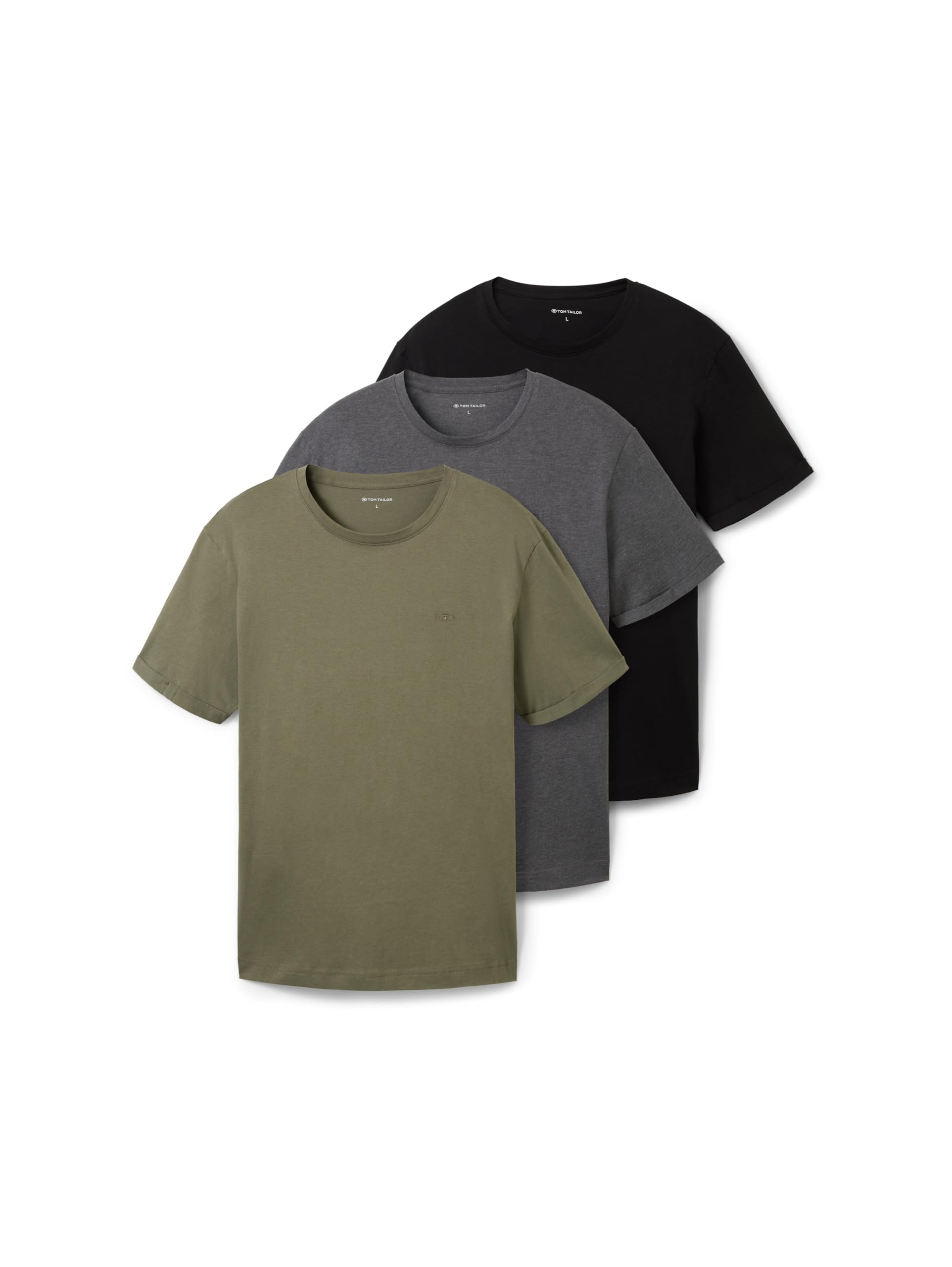 Tom Tailor Herren 1042374 Basic T-Shirt aus Baumwolle im Tripple-Pack