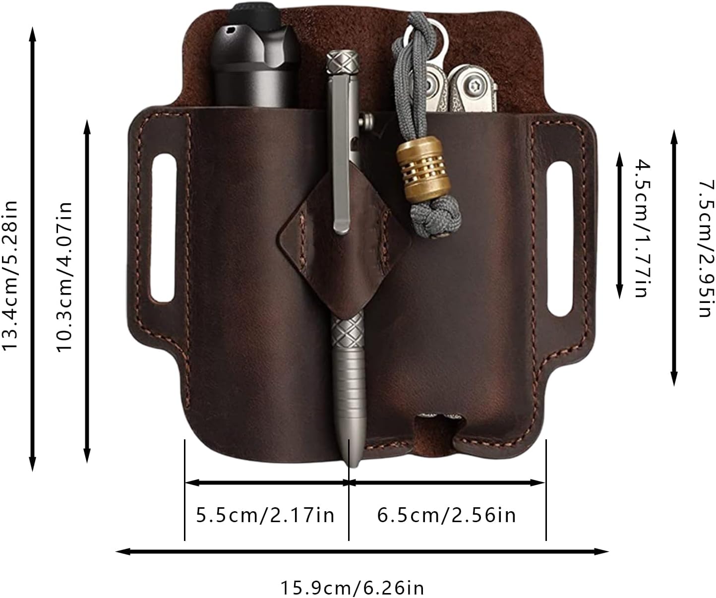 Leather Tool Pouch, Knife Holster Belt Pouches for Men, Leather EDC Pocket Organizer for Men EDC Leather Sheath with Pen Holder, Flashlight Sheath, Flashlight Sheath - Image 2