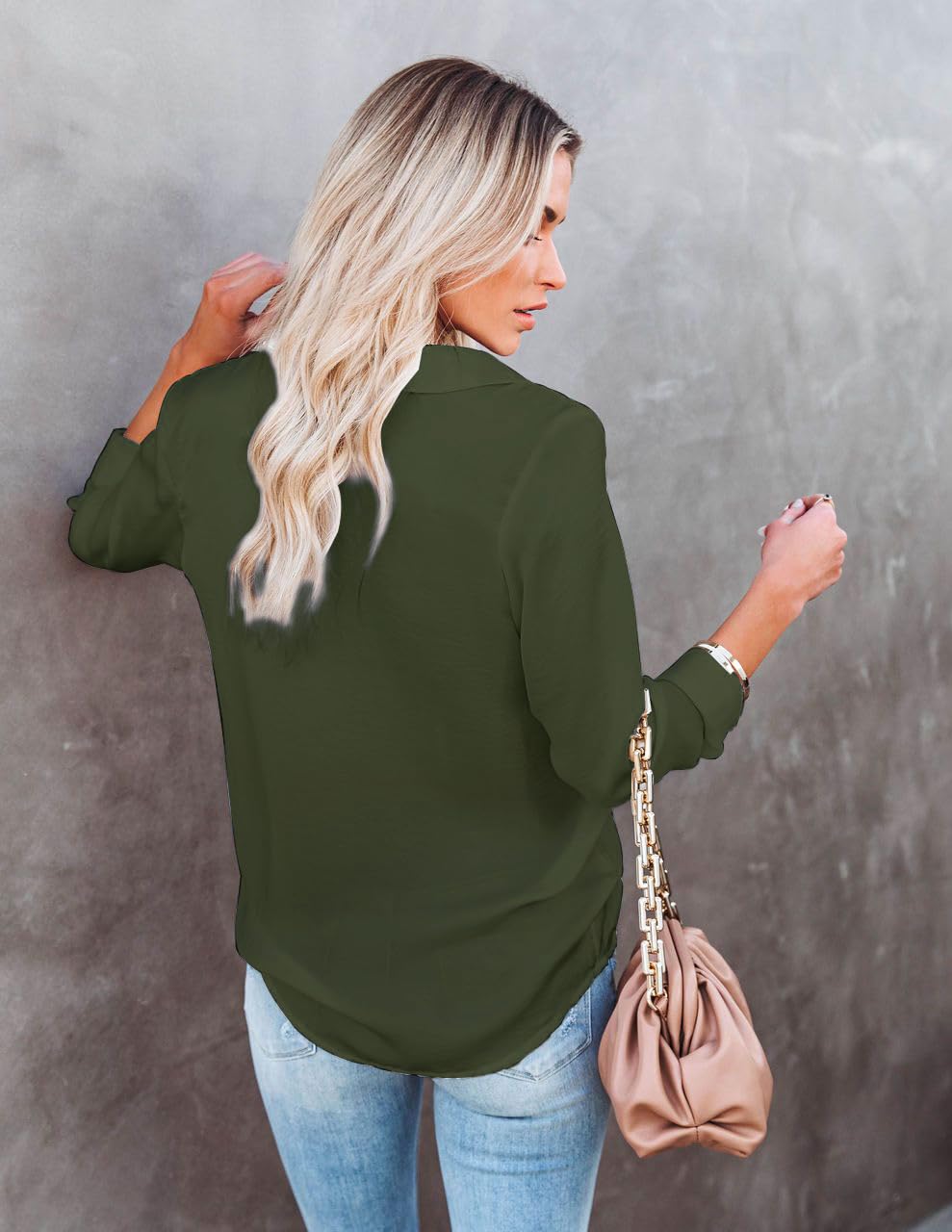 Diosun Camisas de manga larga y corta con cuello en V y botones para mujer, para oficina, casual, negocios, blusas lisas