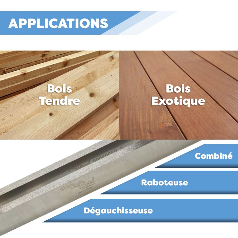 DIAMWOOD - 2 X Fers de Rechange pour Raboteuse ou Dégauchisseuse | Lames de Rabot Réaffutables | 260 x 25 x 3 mm | Outil de Travail du Bois Dur ou Bois Tendre | Acier HSS