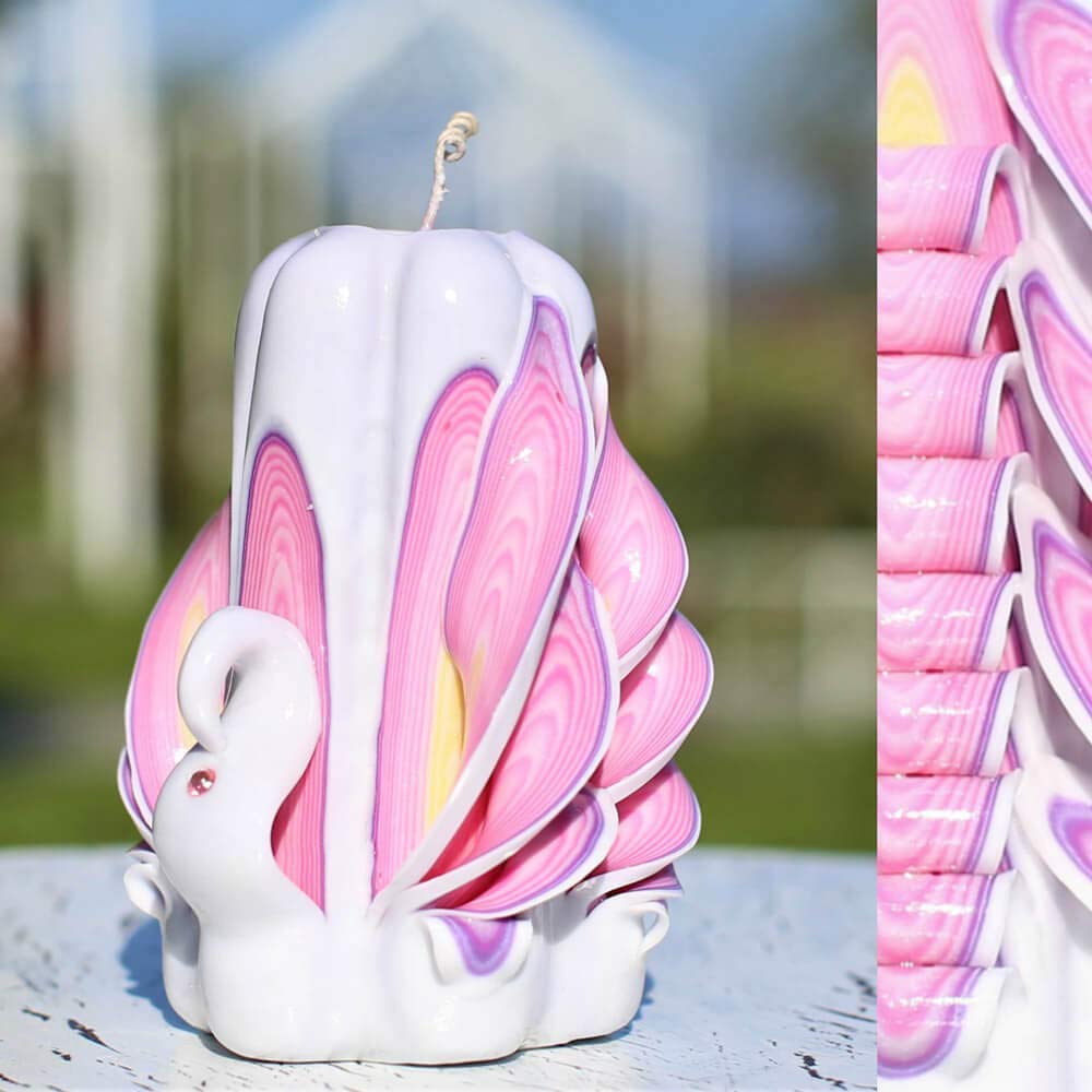 Hand Carved Candles Pink 5'', Elegant Pillar Christmas Candle SwanOscar Candles
