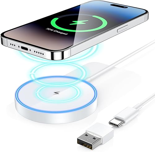 Cargador inalámbrico magnético compatible con Apple Mag Safe Charger para iPhone 15 Pro Max15 Pro15 Plus15141312 Series AirPods 32Pro, imán LED de