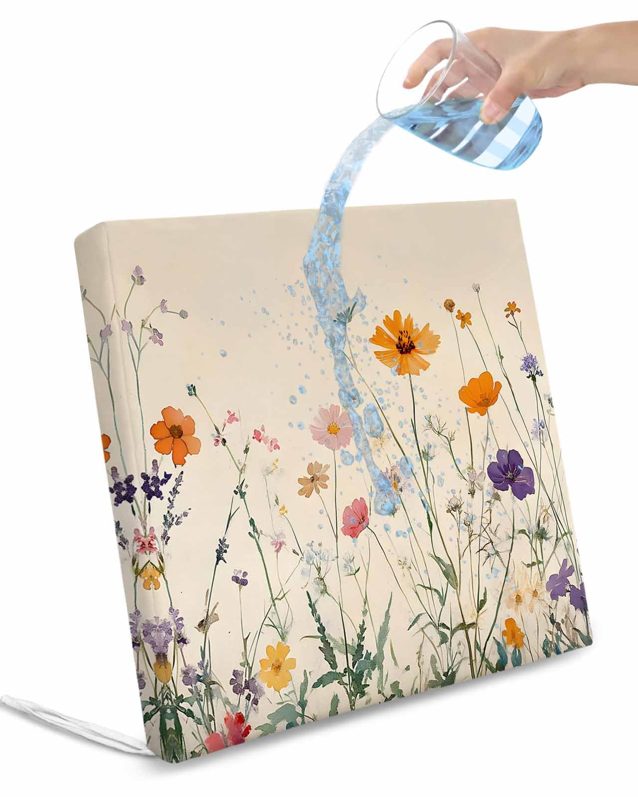 2 Pack Retro Spring Floral Waterproof Cushion Covers with Ties, Outdoor Patio Chaise Lounge Chair Seat Cushion Slip Covers Replacement(Only Cover) Botanical Flowers Summer 24