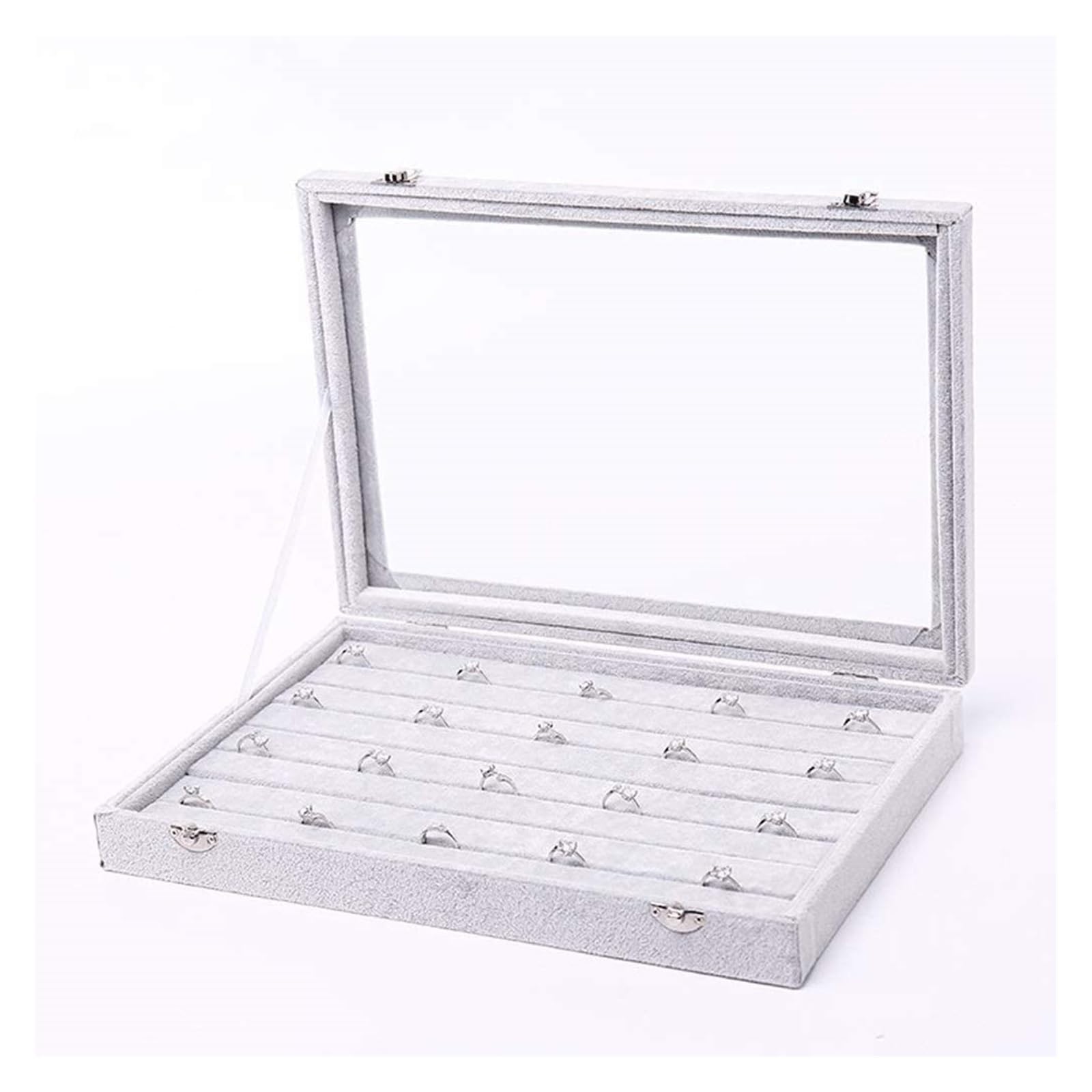 OZBMA Jewelry Boxes Tray with Glass Lid Gray Black Organizer Box Showcase for Earrings Rings Necklaces Necklace (Grey)